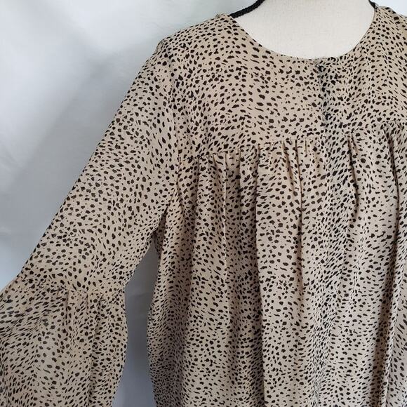 H by Halston Womens Top Sz Med Boho Balloon Sleeve Animal Print Leopard Flowy - Picture 4 of 8